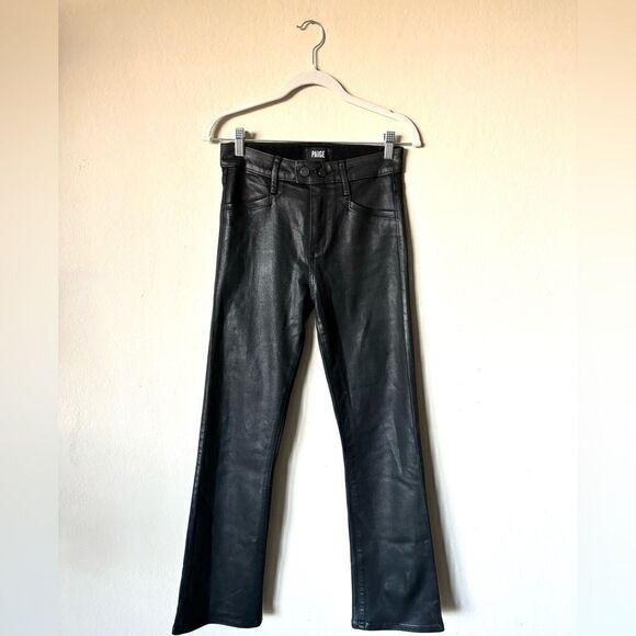 Paige Claudine Black Jeans Coated Cropped Flare Wide Leg Size 25 - Picture 5 of 11